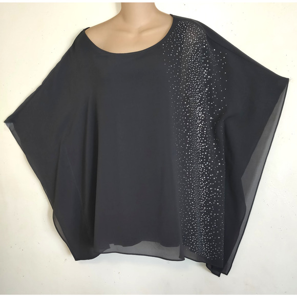 Easywear Chicos Embellished Top Sz 3-14 /16 Assymetrical Gray Bling Batwing NWT - Picture 1 of 16